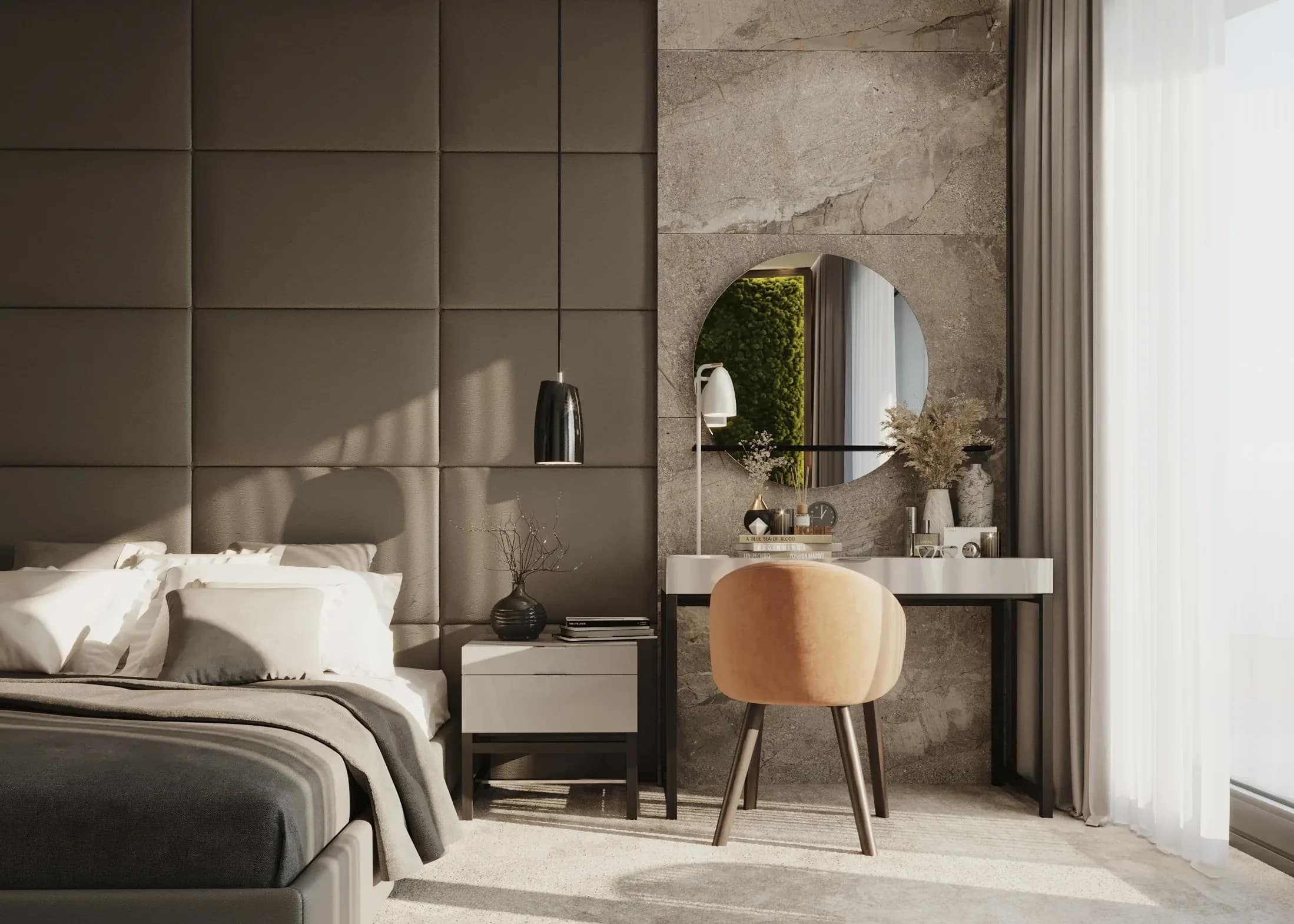 Ambroz — the round mirror set into the stone wall