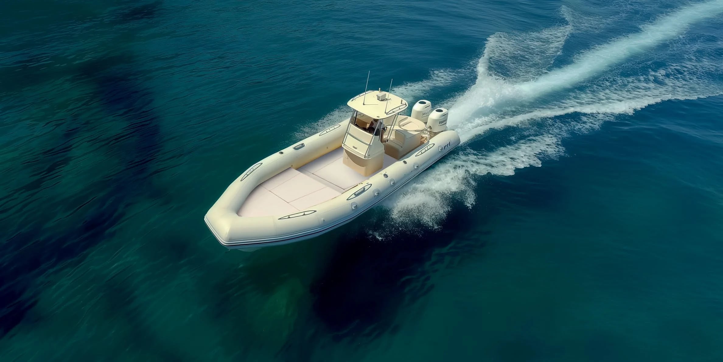 A 9-meter high-performance powerboat cruising at speed across the Adriatic