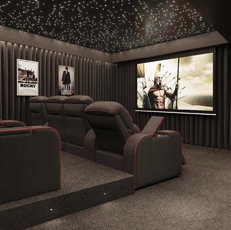 The private cinema with star-ceiling and plush recliners